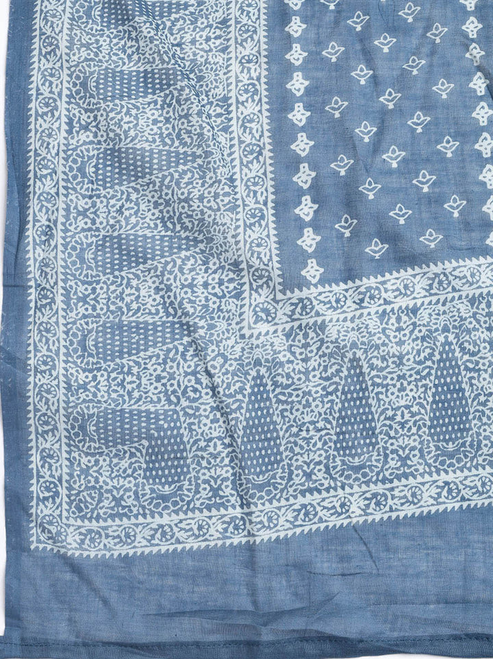 Printed Cotton Blend Unstitched Suit With Dupatta