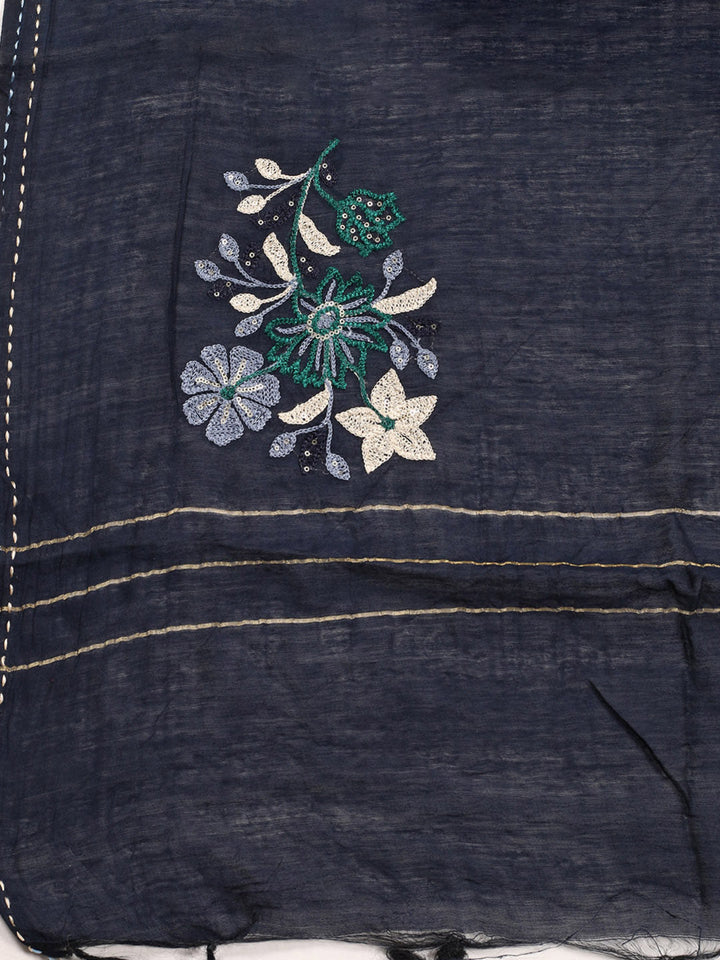 Neck Embroidered Cotton Blend Unstitched Suit With Dupatta