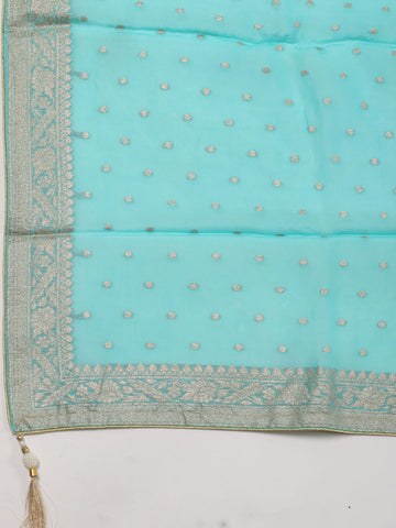 Neck Patti Organza Unstitched Suit With Dupatta