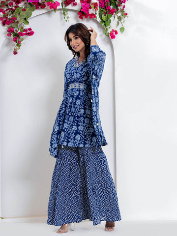 Floral Printed Muslin Kurta With Palazzo