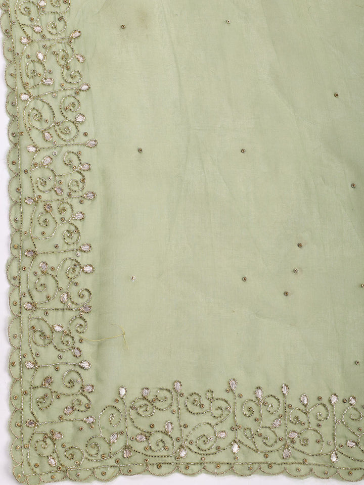 Neck Embroidered Organza Unstitched Suit With Dupatta