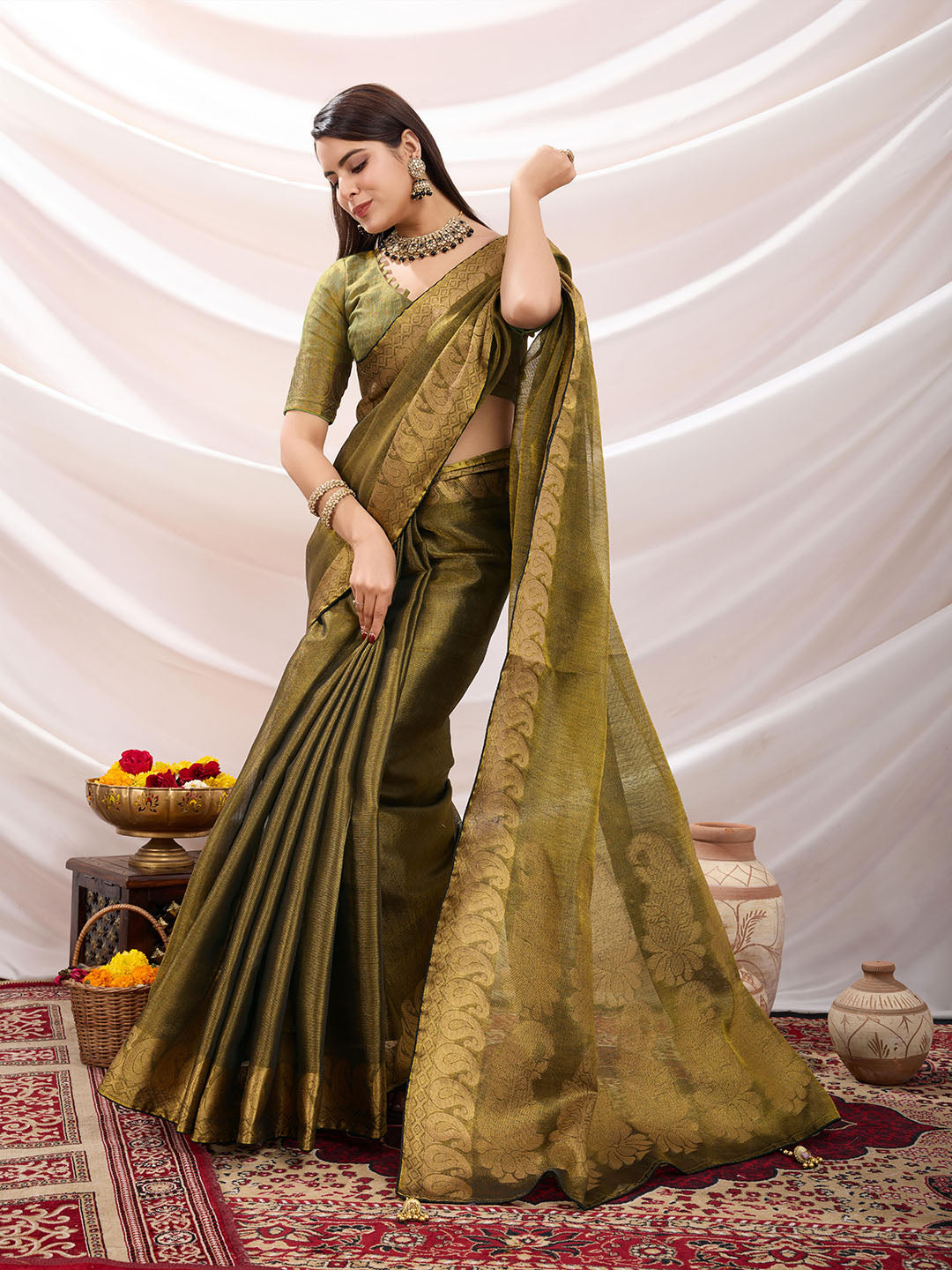 Woven Design Cotton Linen Saree