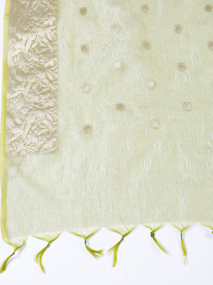 Neck Embroidered Tissue Unstitched Suit Piece With Dupatta