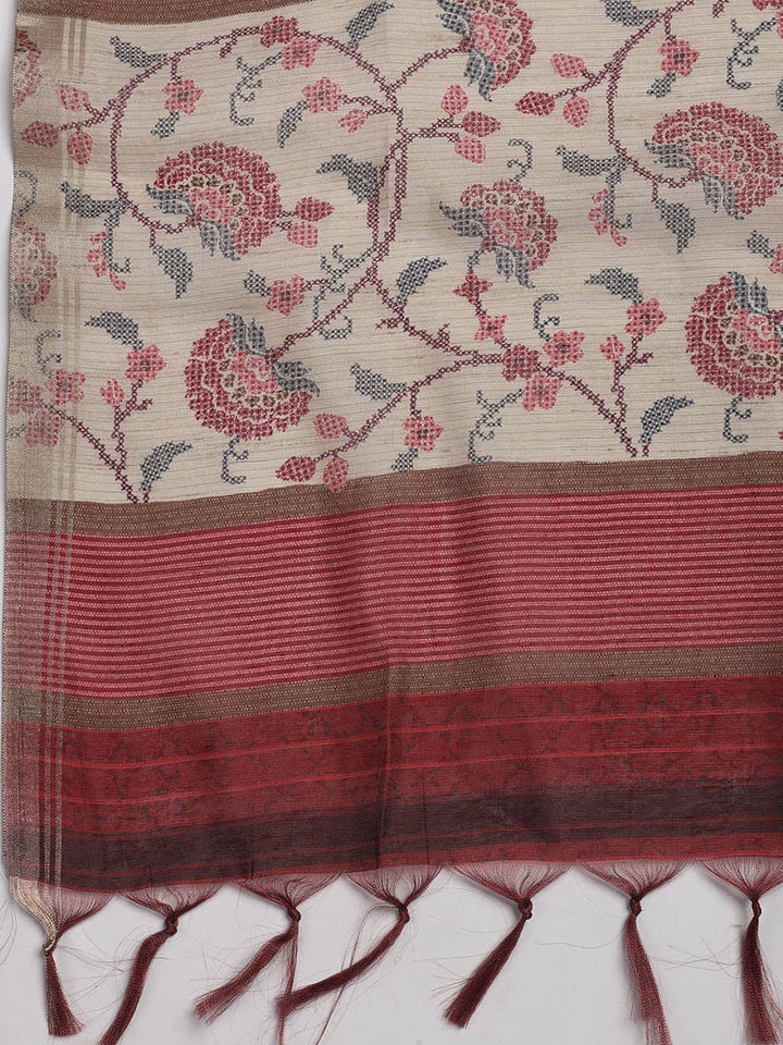 Embroidered Chanderi Unstitched Suit Piece With Dupatta