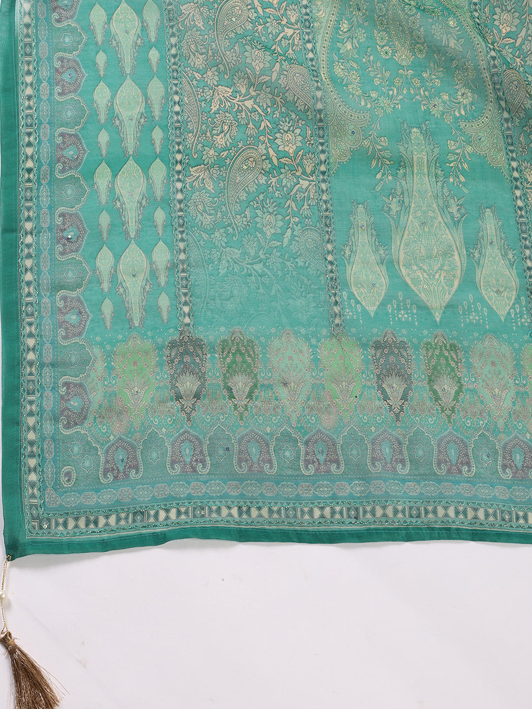 Neck Patti Chanderi Unstitched Suit With Dupatta