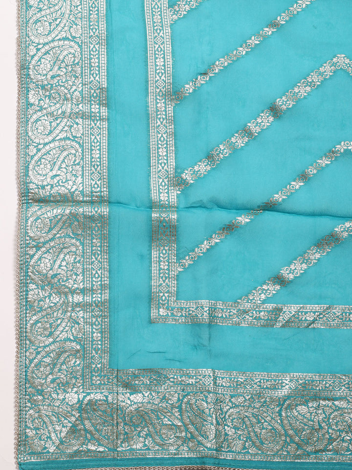 Neck Embroidered Organza Unstitched Suit Piece With Dupatta