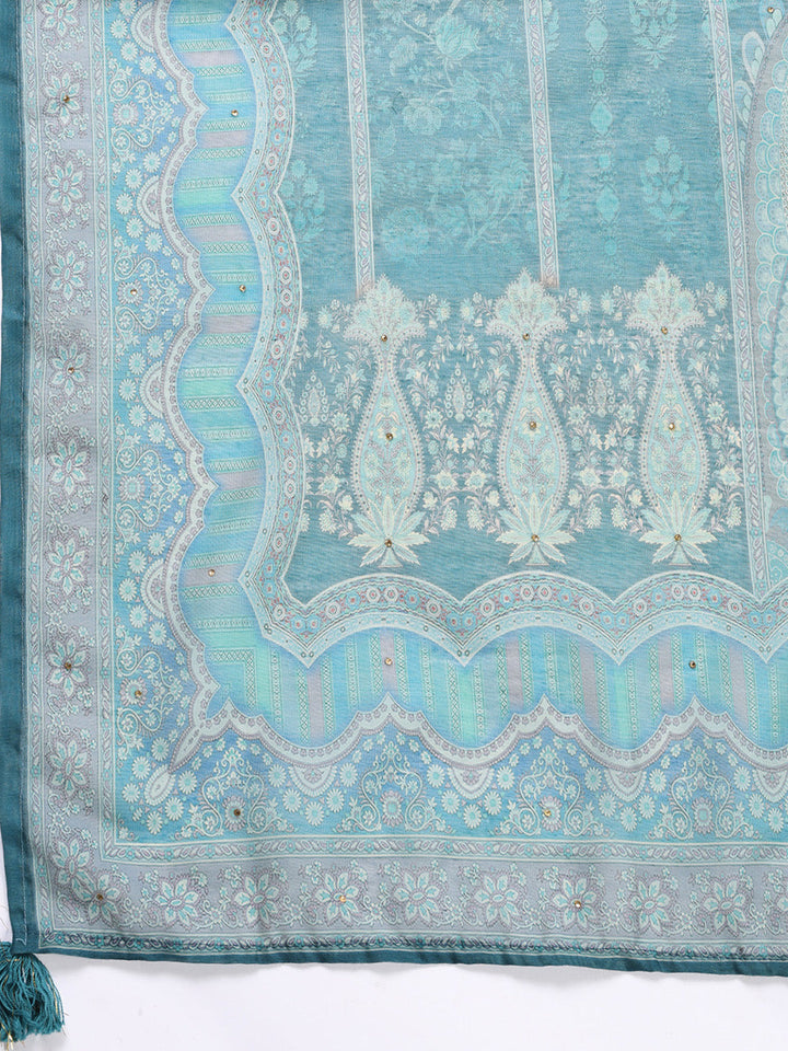 Embroidered Chanderi Unstitched Suit With Dupatta