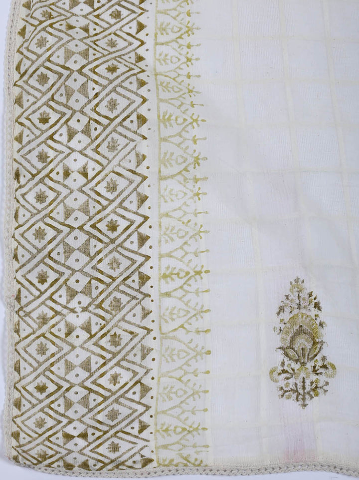 Neck Work Cotton Blend Unstitched Suit With Dupatta