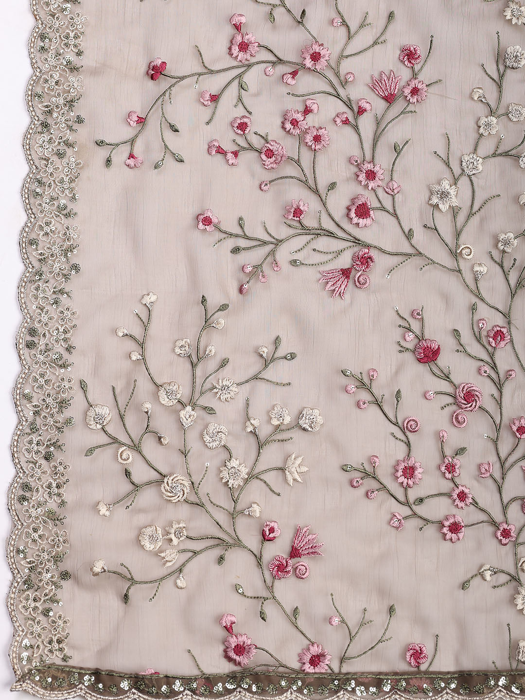 Neck Embroidered Organza Unstitched Suit With Dupatta