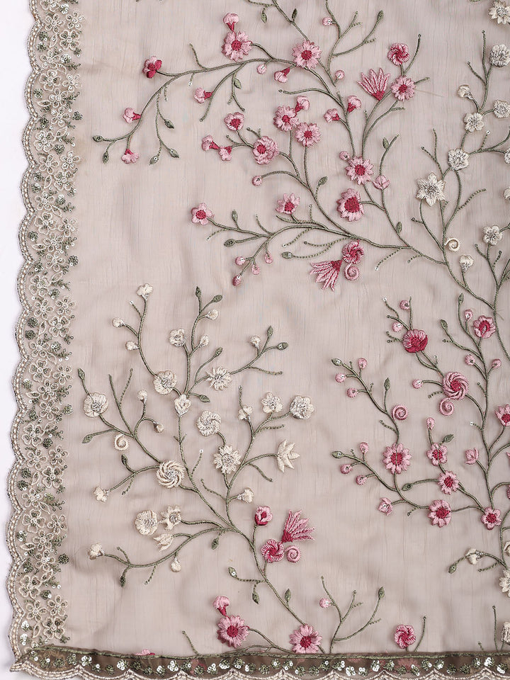 Neck Embroidered Organza Unstitched Suit With Dupatta