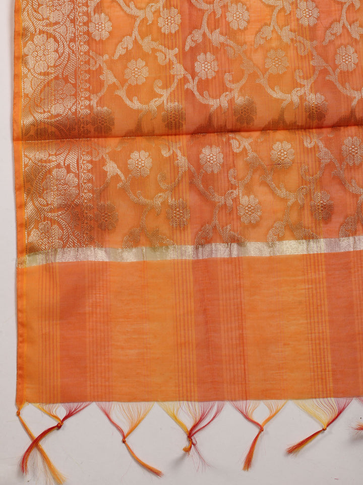 Orange Woven Design Chanderi Unstitched Dress Material