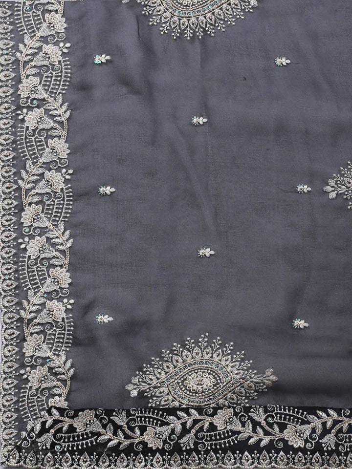 Neck Embroidery Organza Unstitched Suit Piece With Dupatta