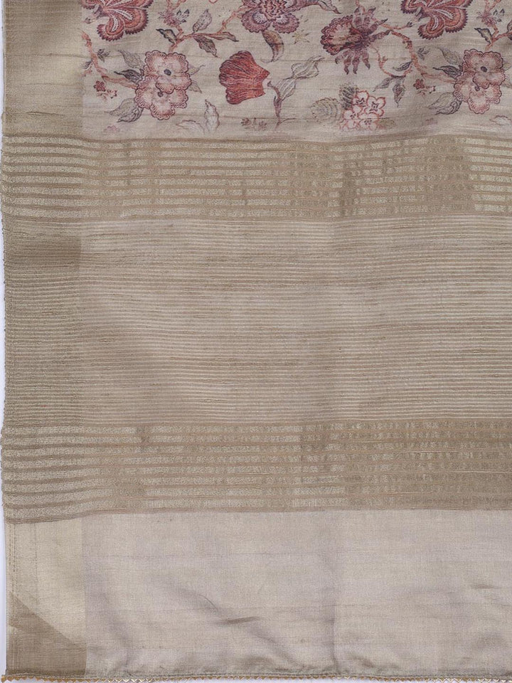 Neck Embroidery Art Tussar Unstitched Suit With Dupatta