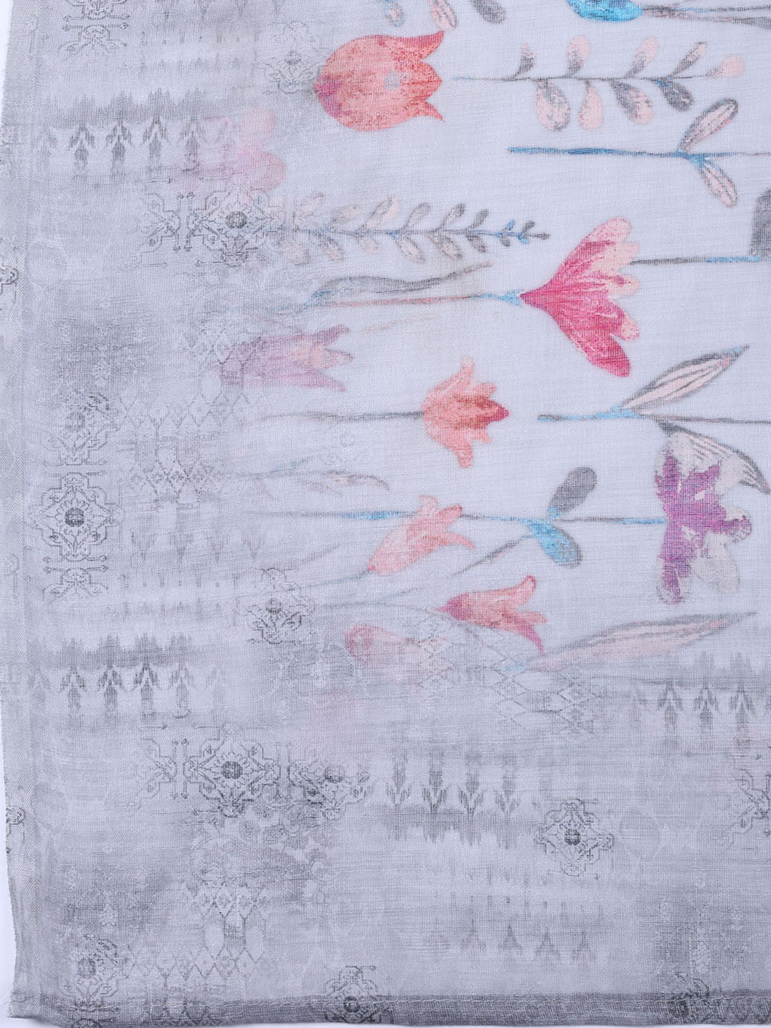 Neck Embroidered Linen Unstitched Suit Piece With Dupatta