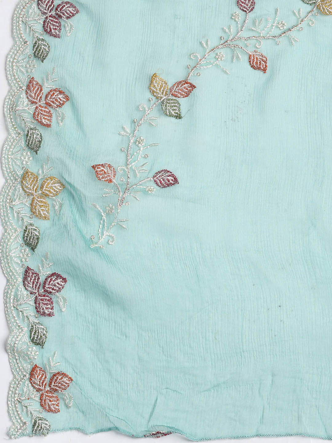 Embroidered Chinnon Unstitched Suit Piece With Dupatta