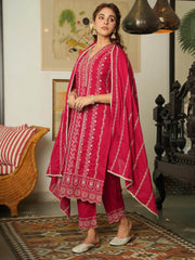 Resham Jaal Cotton Kurta With Pants & Dupatta