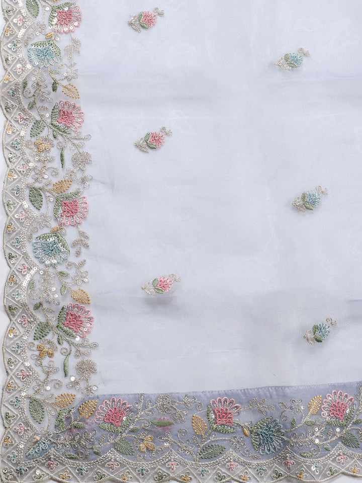 Embroidered Organza Unstitched Suit With Dupatta