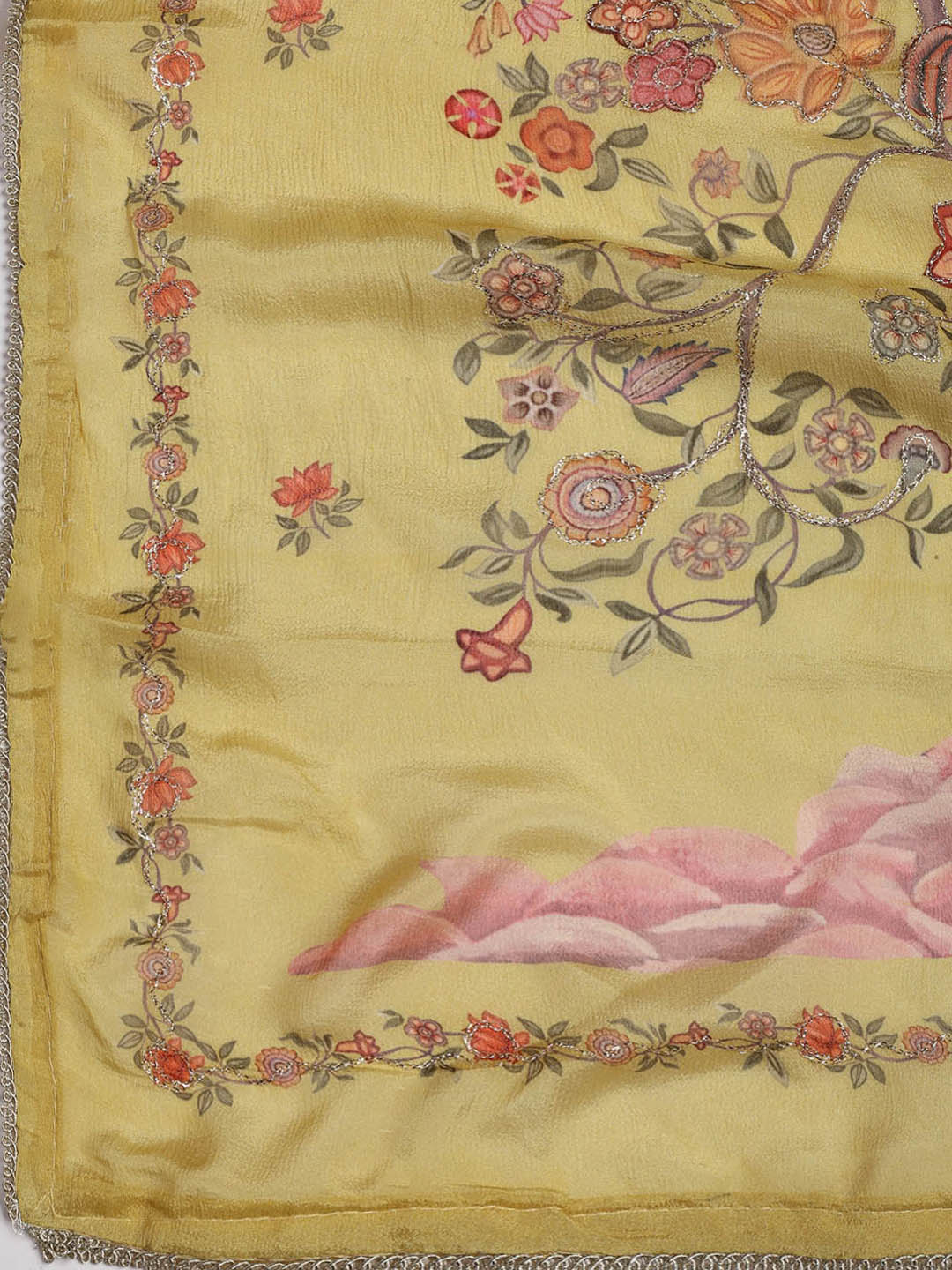 Gota Work Muslin Unstitched Suit Piece With Dupatta