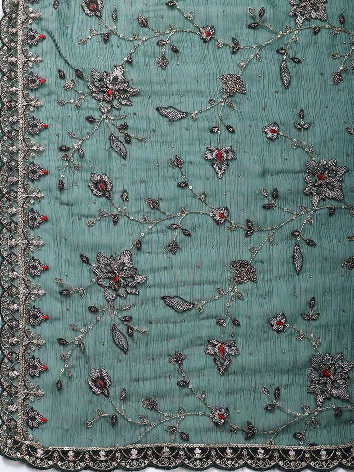 Embroidered Organza Unstitched Suit Piece With Dupatta