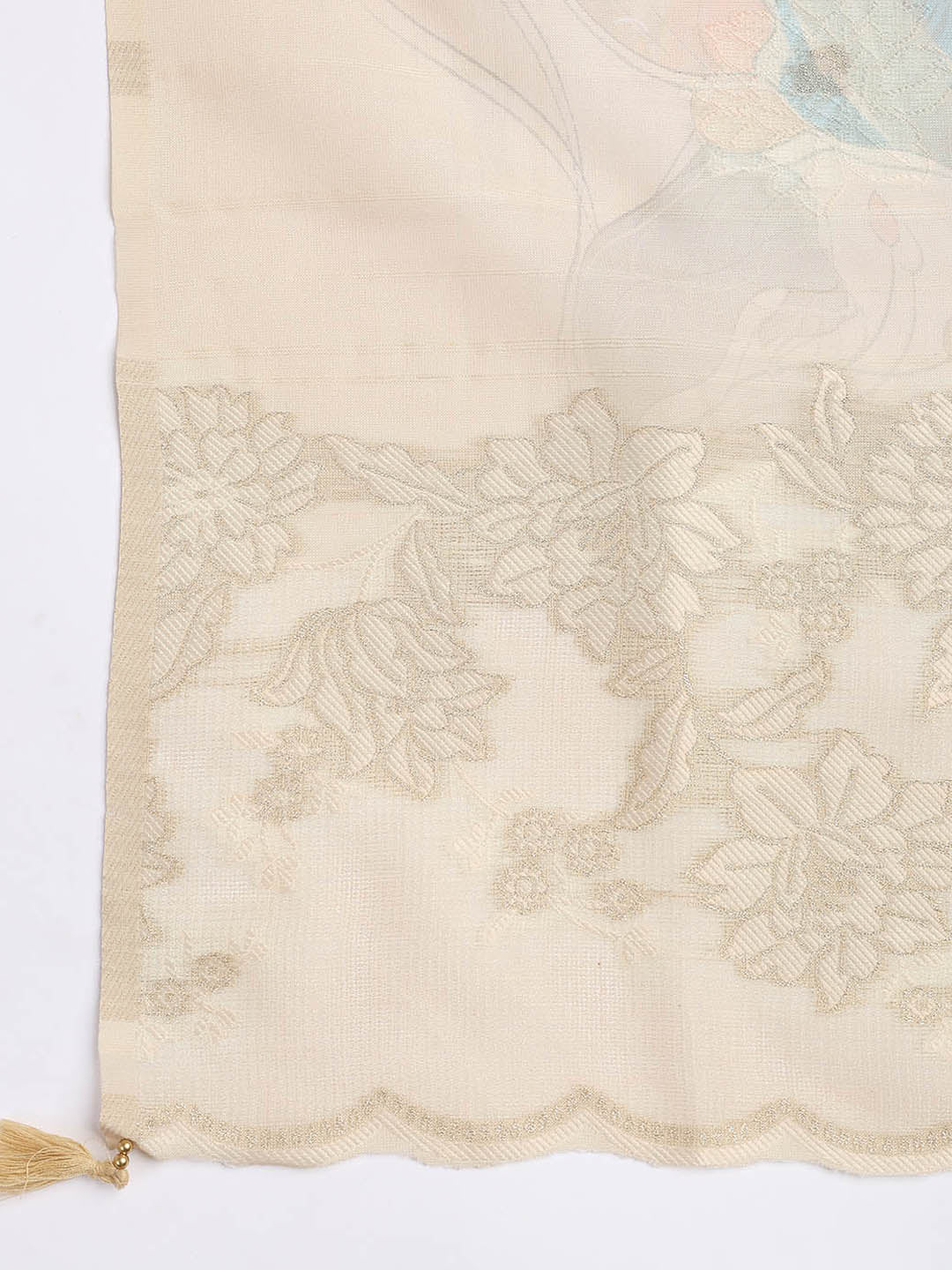 Printed Linen Unstitched Suit Piece With Dupatta