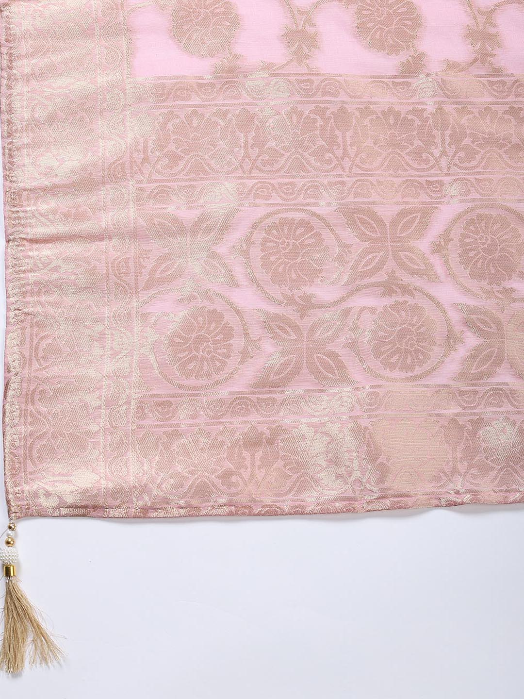 Neck Patti Printed Chanderi Unstitched Suit With Dupatta