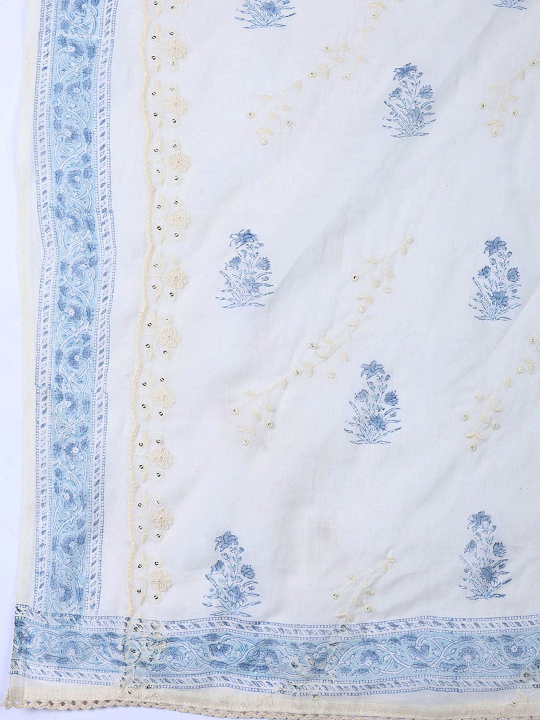 Neck Embroidered Cotton Blend Unstitched Suit With Dupatta