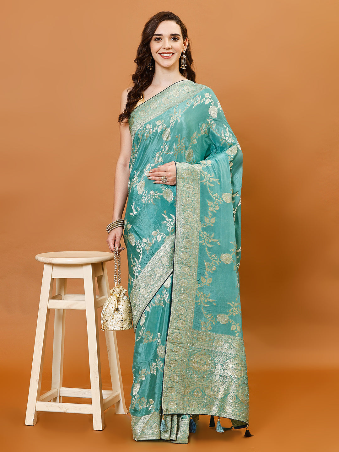 Stone Work Art Crepe Saree