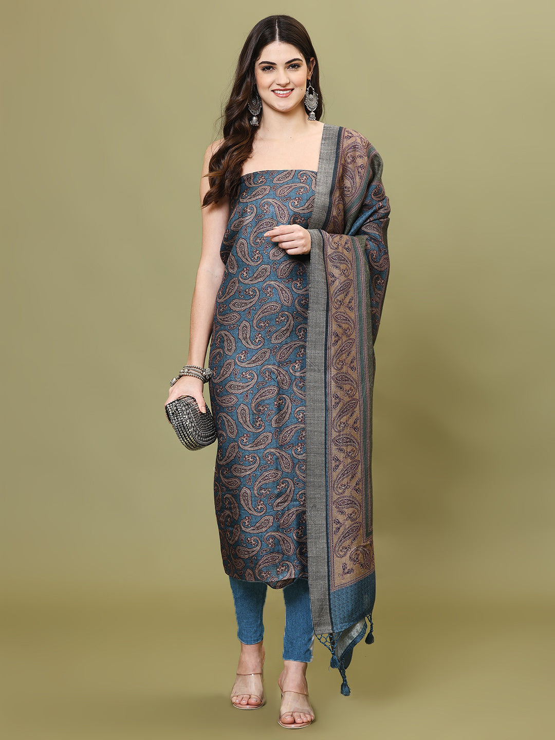 Digital Printed Pashmina Unstitched Suit Piece With Dupatta