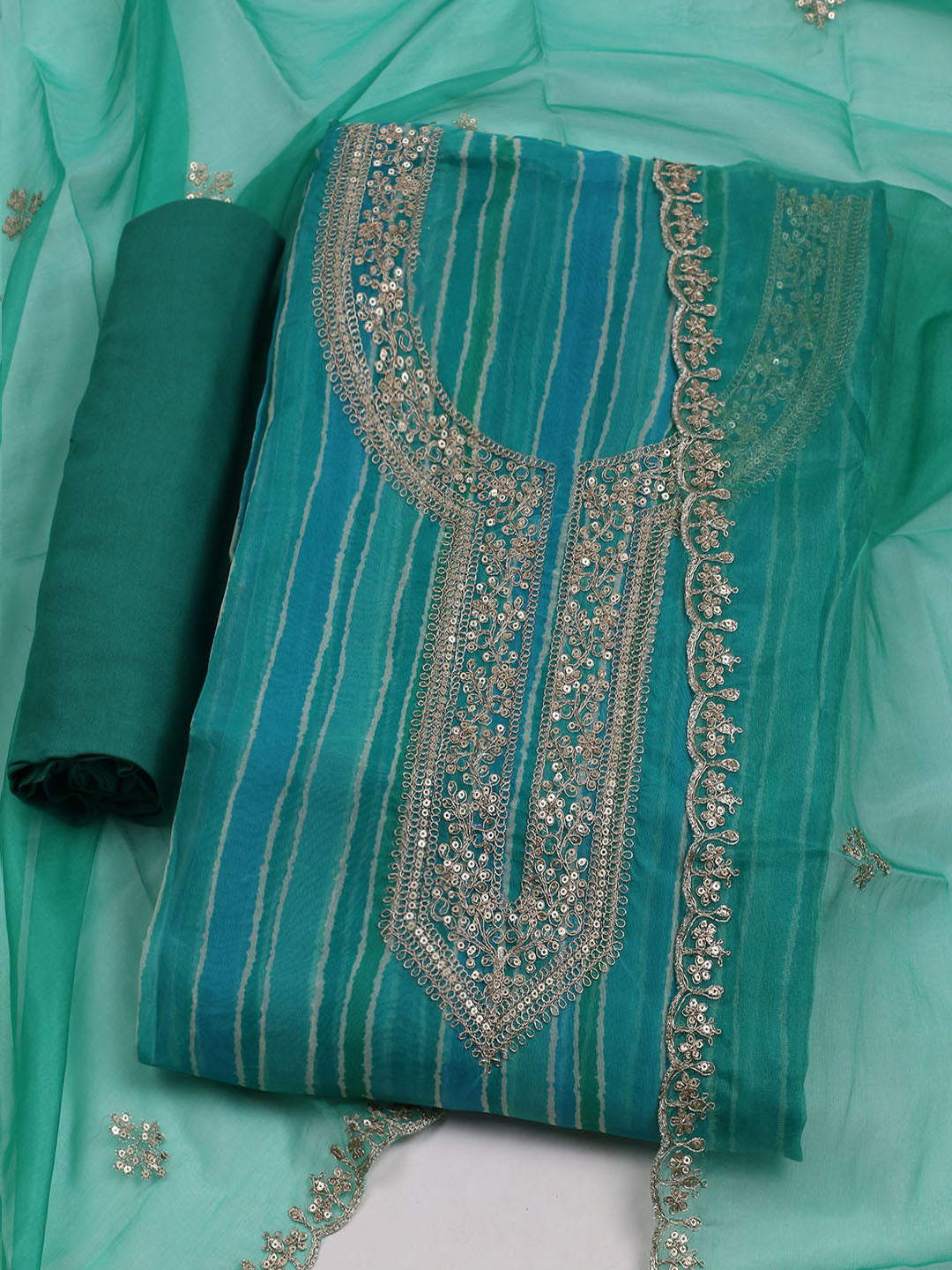 Embroidered Organza Unstitched Suit With Dupatta