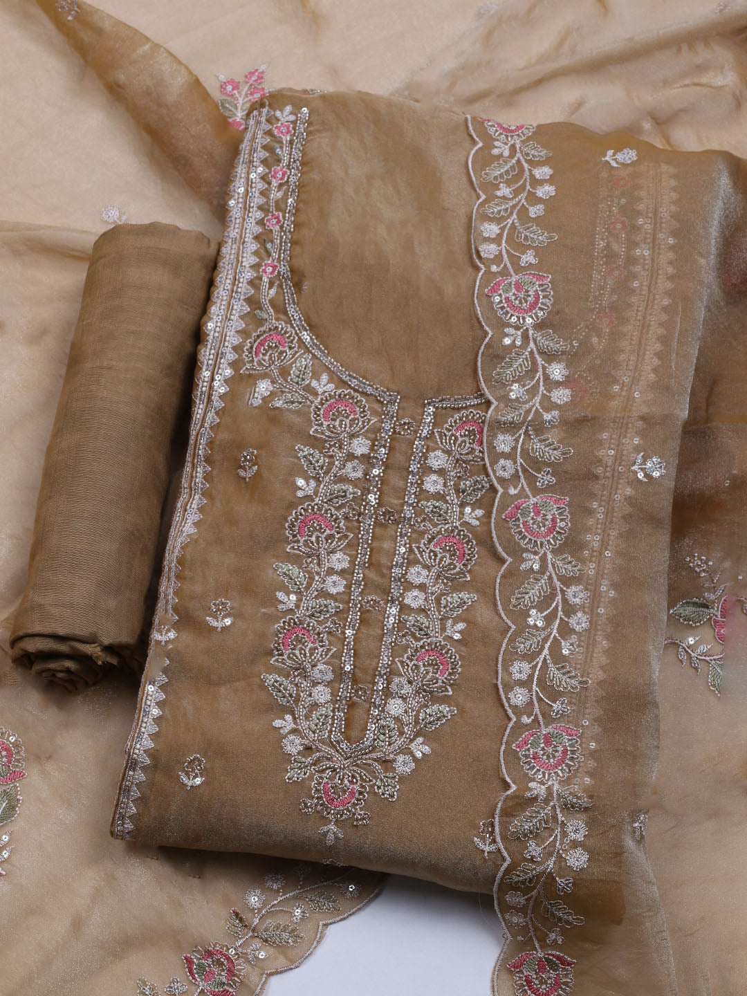 Embroidered Tissue Unstitched Suit With Dupatta