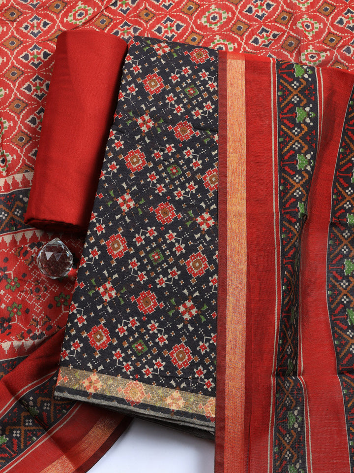 Printed Cotton Blend Unstitched Suit With Pant &amp; Dupatta