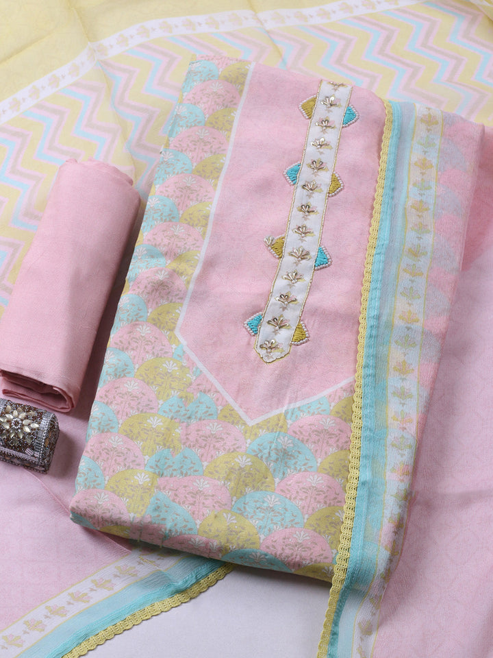 Printed Muslin Unstitched Suit With Pant &amp; Dupatta