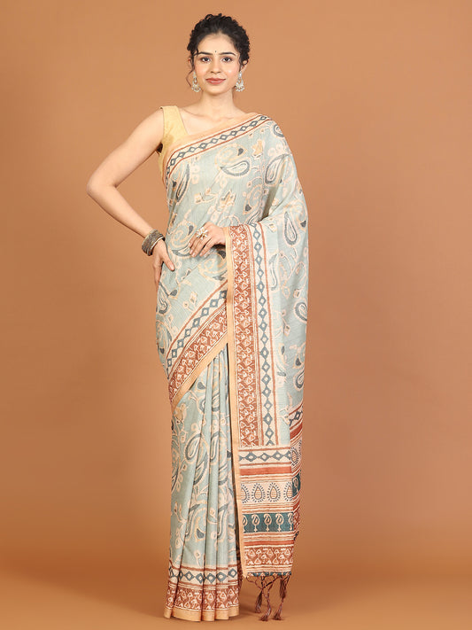 Digital Printed Tussar Woven Saree