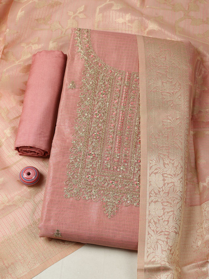 Embroidered Tissue Unstitched Suit With Pant &amp; Dupatta