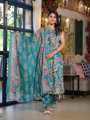 Printed Cotton Blend Kurta With Pants & Dupatta