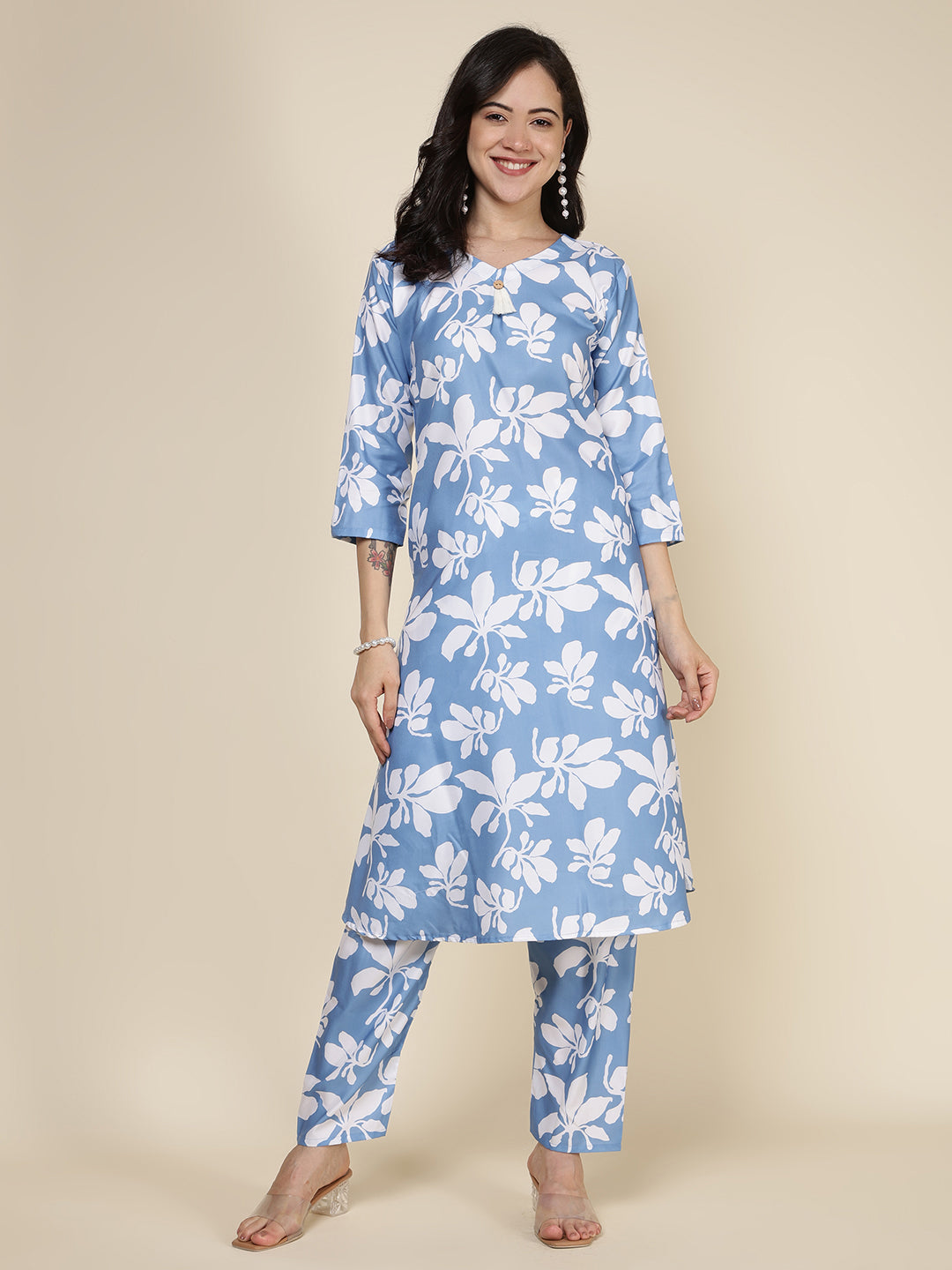 Printed Cotton Blend Kurta With Pants
