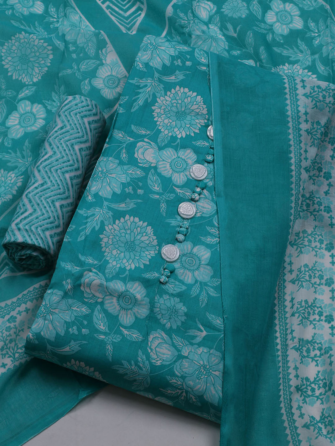 Printed Cotton Blend Unstitched Suit With Dupatta