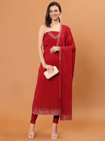 Sequins Work Chinon Unstitched Suit Piece With Dupatta