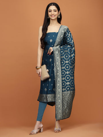 Woven Chanderi Unstitched Suit Piece With Dupatta