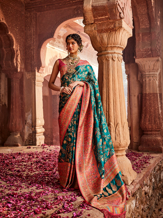 Zari Jaal Printed Woven Satin Saree