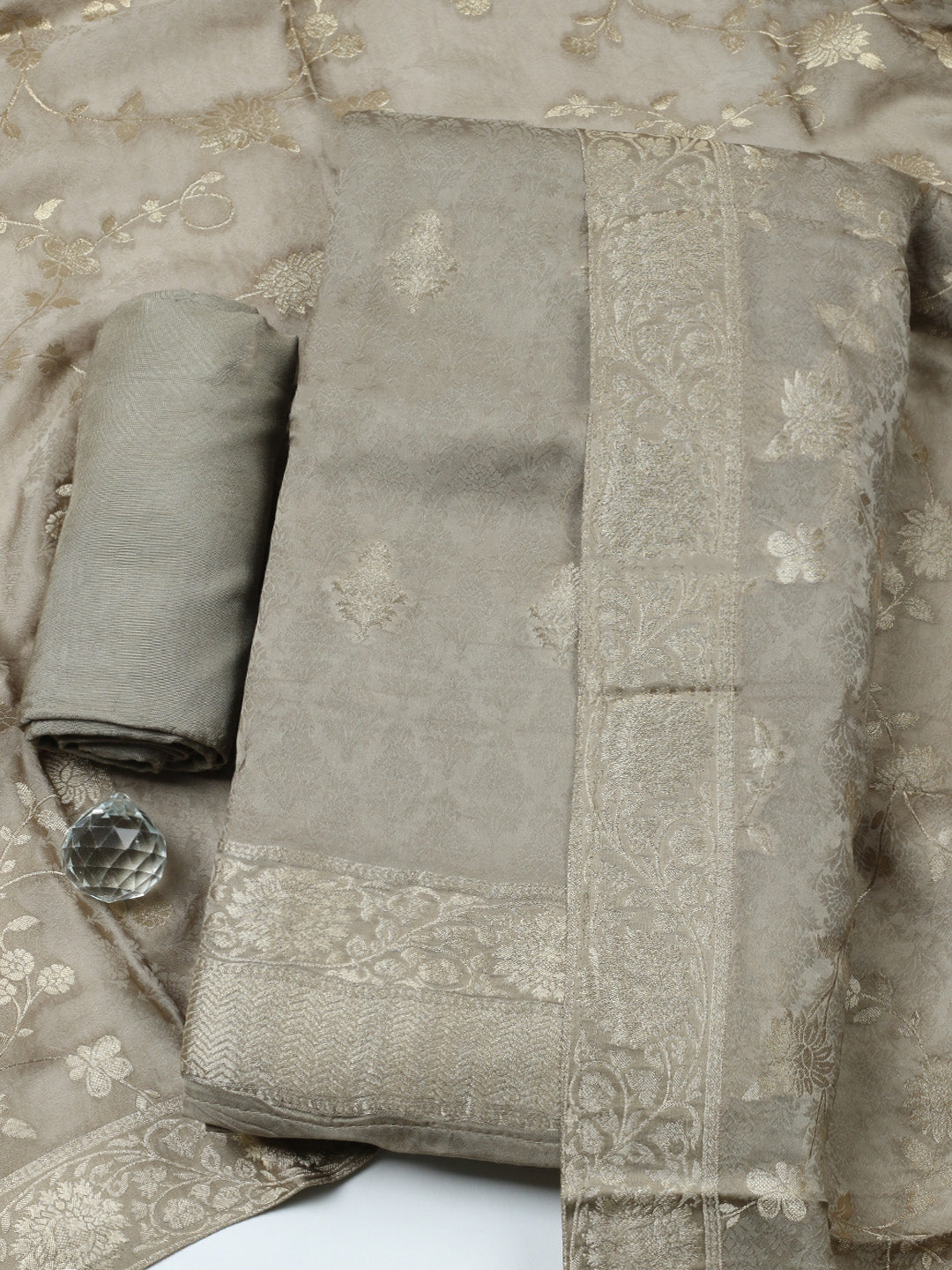 Woven Design Chanderi Unstitched Suit With Pant &amp; Dupatta