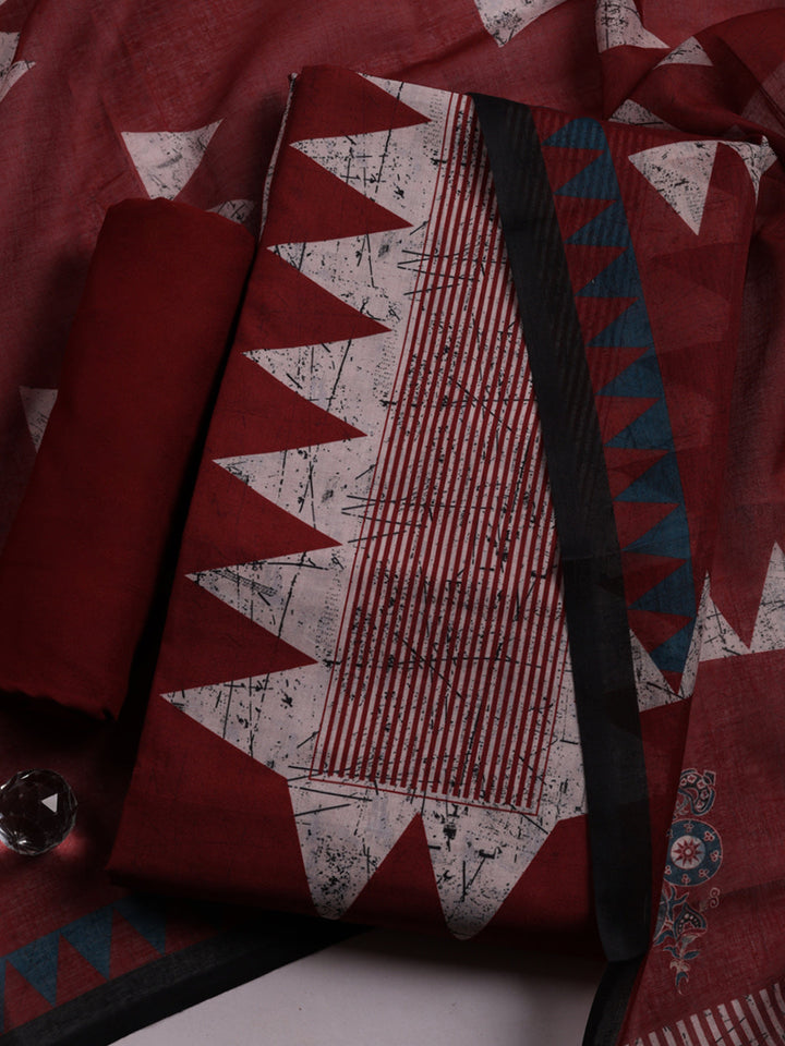 Embroidered Cotton Blend Unstitched Suit With Pant &amp; Dupatta