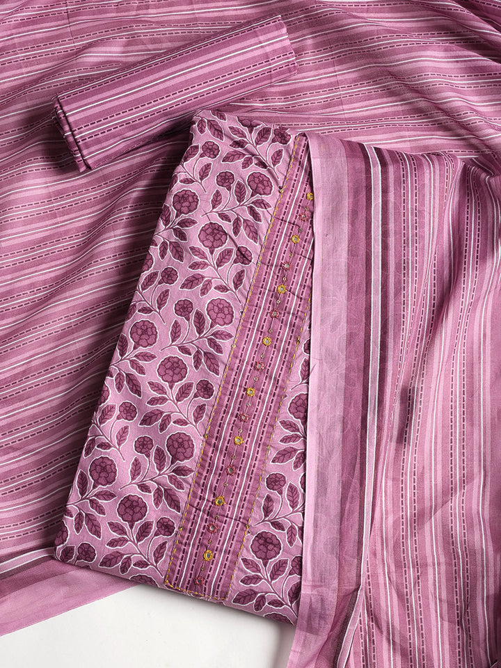 Printed Cotton Printed Unstitched Suit With Dupatta