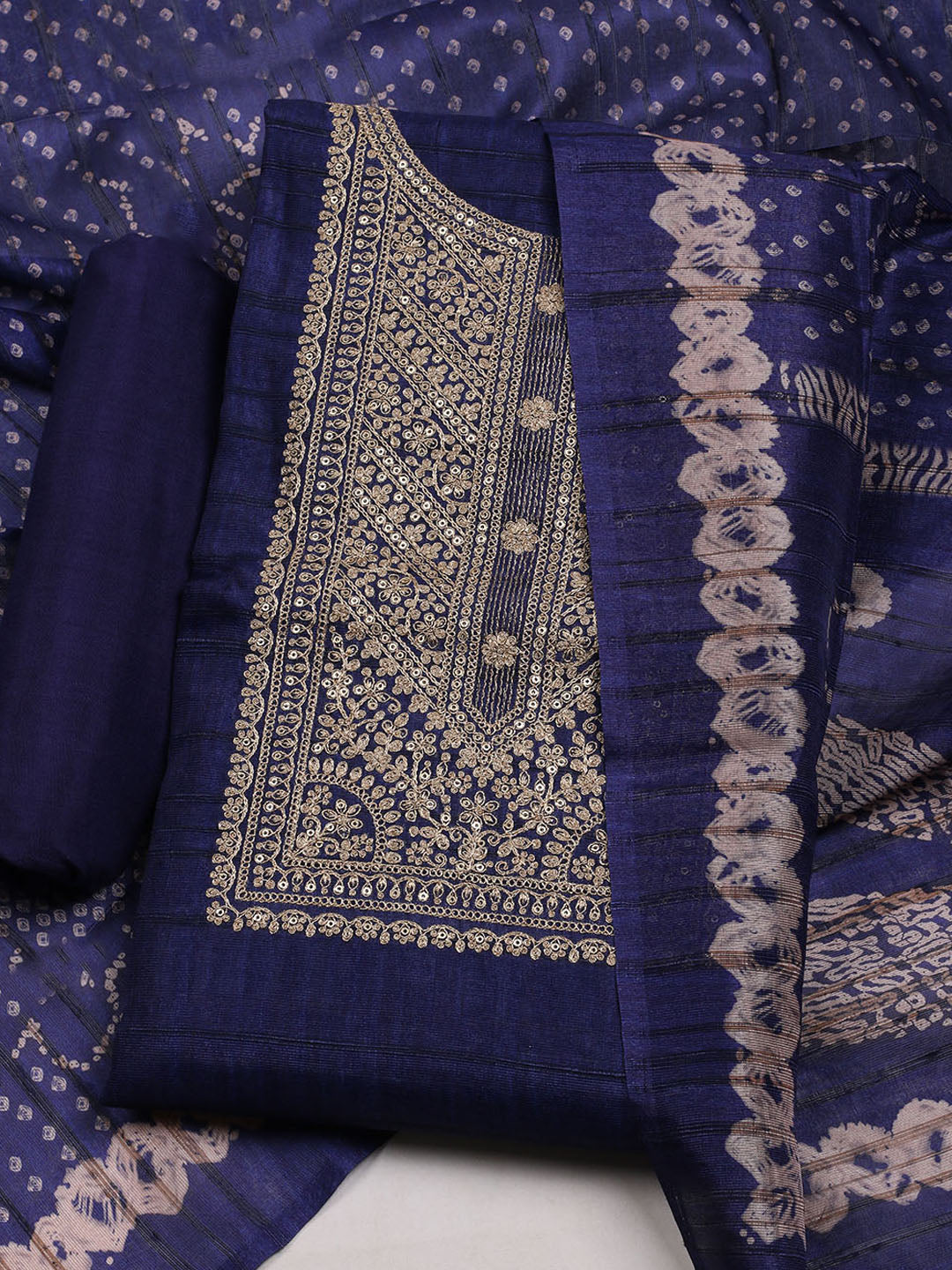 Embroidered Tussar Unstitched Suit With Dupatta