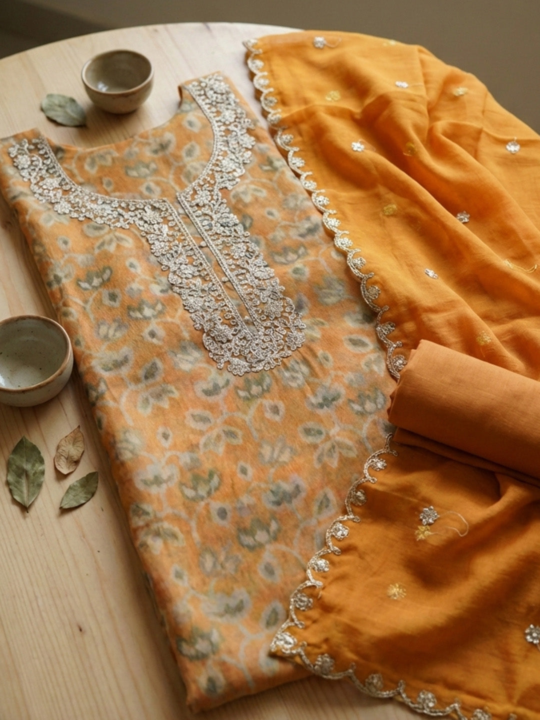 Embroidered Cotton Blend Unstitched Suit With Pant &amp; Dupatta