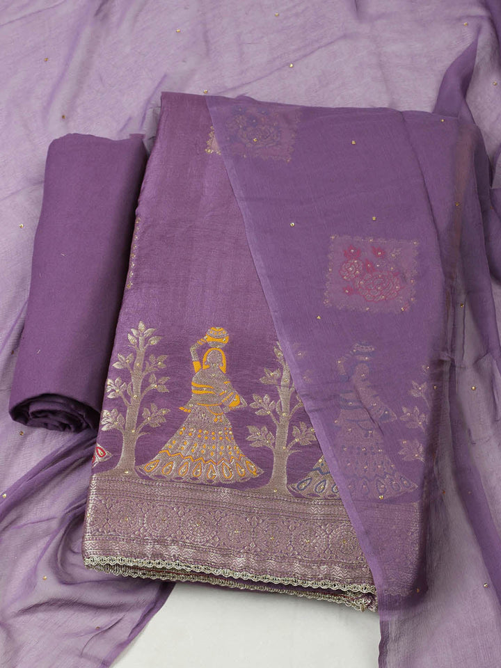 Woven Design Chanderi Unstitched Suit With Pant &amp; Dupatta