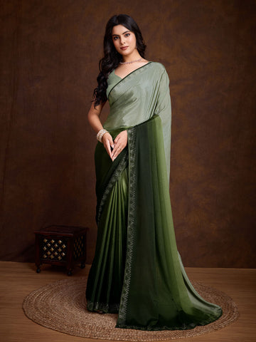 Stone Work Border Chinon Saree