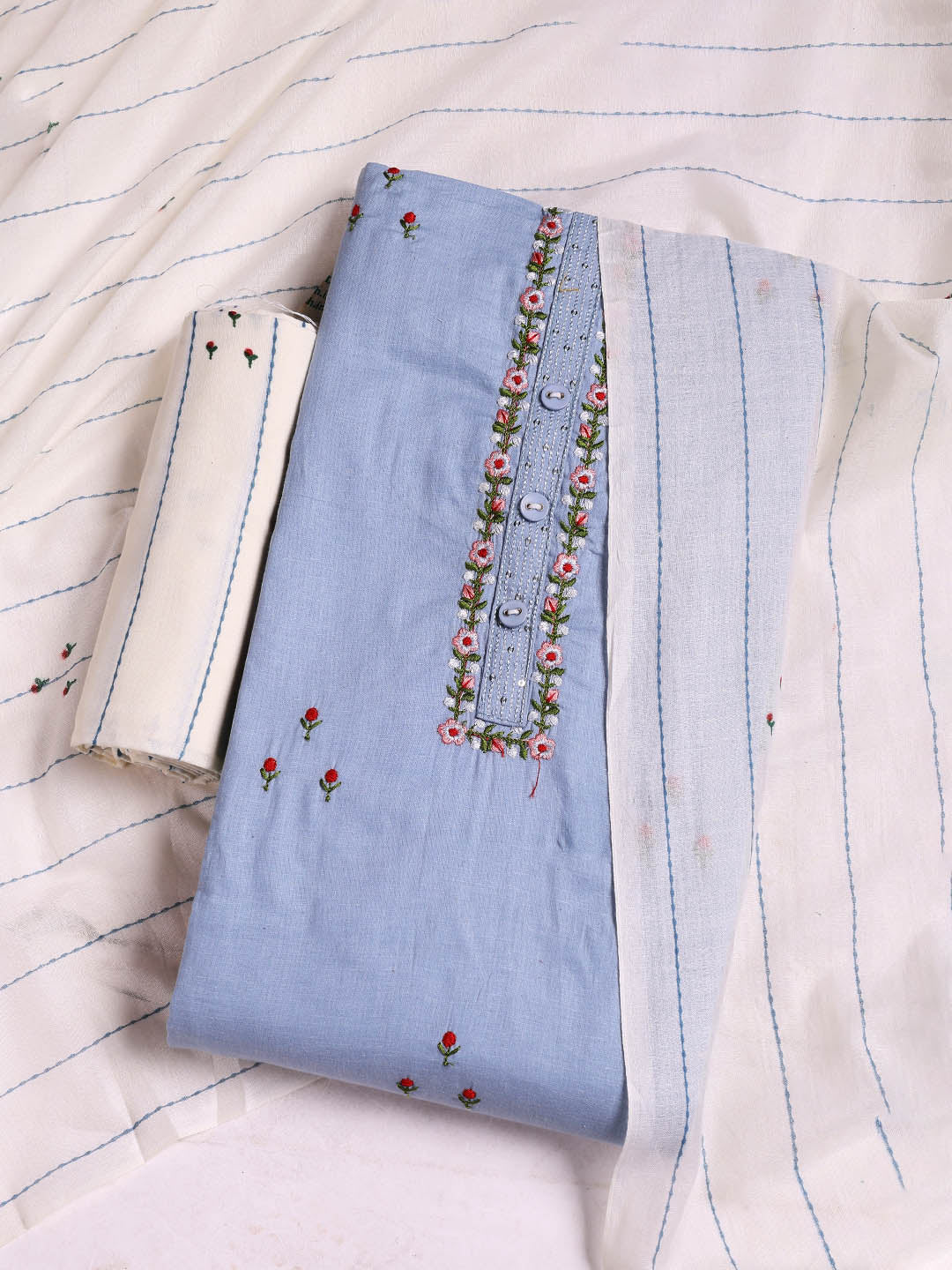 Printed Cotton Blend Unstitched Suit With Dupatta
