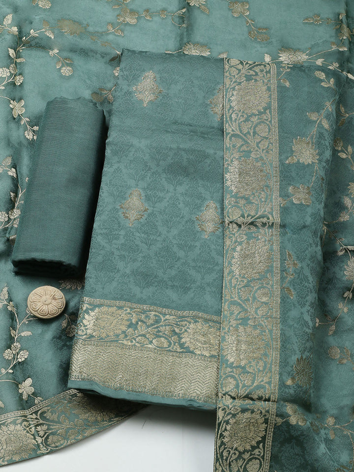 Woven Design Chanderi Unstitched Suit With Pant &amp; Dupatta