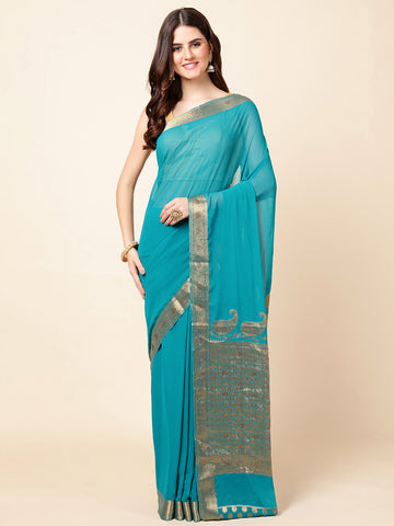 Plain Zari Border Woven Saree